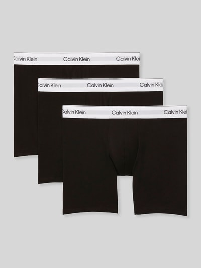 Produktfoto, Pant & Trunk mit elastischem Label-Bund im 3er-Pack von Calvin Klein Underwear, schwarz mit weißem Bund, glatte Baumwoll-Elasthan-Oberfläche