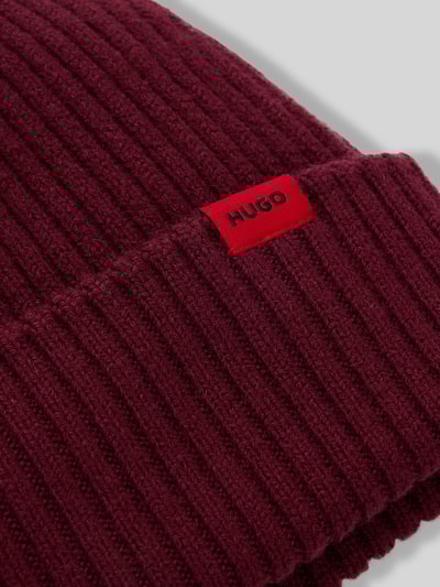 HUGO Czapka beanie z prążkowanej czystej żywej wełny model ‘XOLA’ Ciemnoczerwony 4