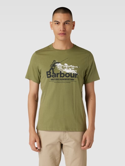 Barbour T-shirt met logodetail, model 'CAST' Olijfgroen - 4