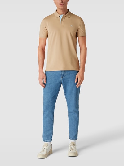 Gant Poloshirt met labelstitching Hazelnoot - 1