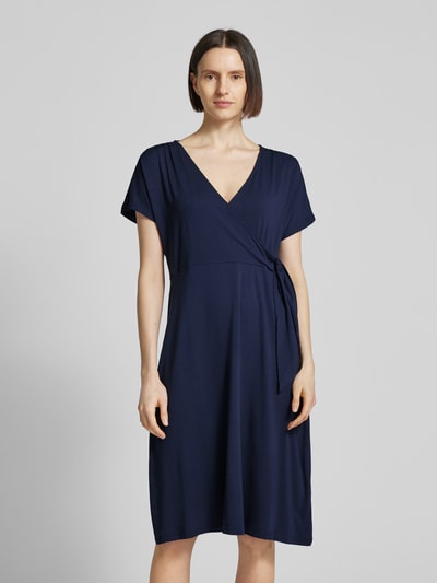 Fransa Knielange jurk in wikkellook, model 'DOTTIE' Marineblauw - 4