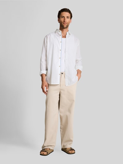 Tom Tailor Regular Fit Freizeithemd aus Leinen-Baumwolle-Mix Weiss 1