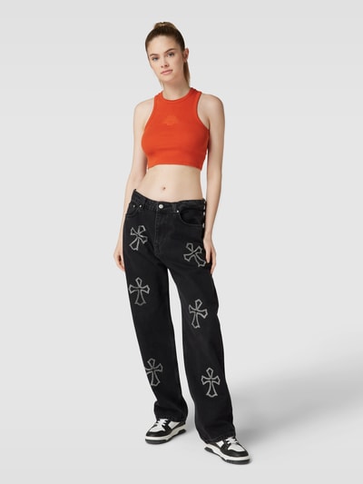 Review Crop Top mit Strasssteinbesatz Dunkelorange 1