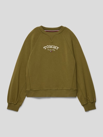 Tommy Hilfiger Teens Sweatshirt met label- en logostitching Olijfgroen - 1