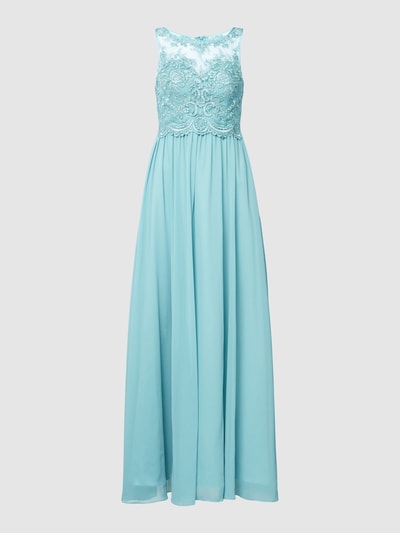 Laona Abendkleid mit Ziersteinen und floralen Stickereien Aqua 2