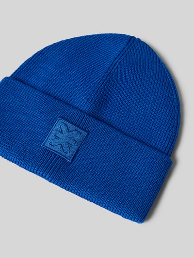 Produktfoto, Beanie aus reiner Wolle von Karo Kauer, intensivblau, Ripp-Optik, breiter Umschlag, label-patch, damska czapka