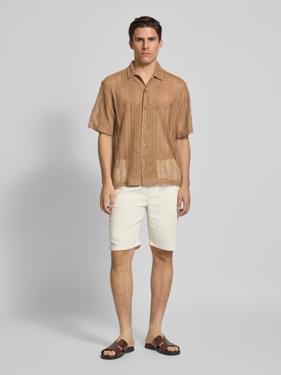 WOODBIRD Relaxed Fit Freizeithemd mit Pointelle-Muster Taupe 1