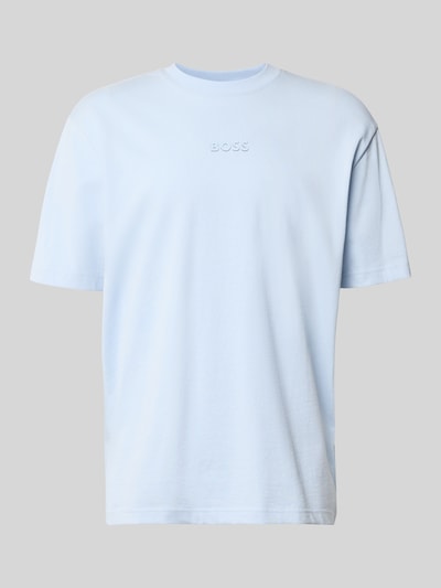 Produktfoto, Regular Fit T-Shirt aus reiner Baumwolle Modell 'TEE 10' von BOSS Green in hellblau, unifarben, kurzarm, Rundhals, Label-Applikation.