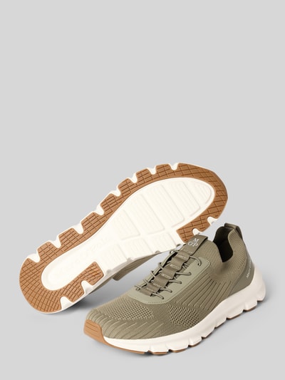 Produktfoto, Low Top Sneaker Modell 'OLIVER' van Marc O'Polo in gebreide look met afgeronde punt, platte hak, vetersluiting en logo-applicatie.