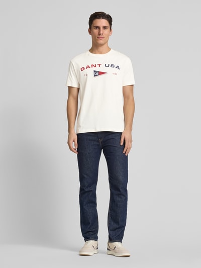 Gant T-shirt z detalami z logo Złamany biały 1