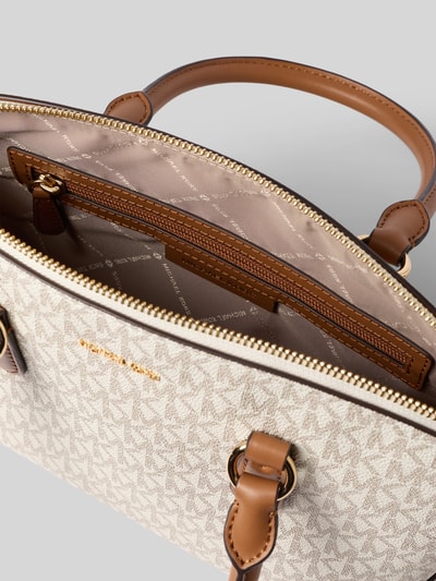 Productfoto, Handtasche mit Logo-Applikation Modell 'Murphey' van MICHAEL Michael Kors, beige-bruin, all-over logoprint, ritsvak en schouderhenkel, binnenvak met rits, context: dameshandtas, 31x21x9 cm, schouderriem 115 cm
