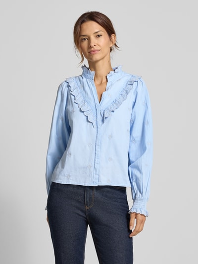 Neo Noir Regular fit blouse met ruches, model 'Degas' Lichtblauw - 4