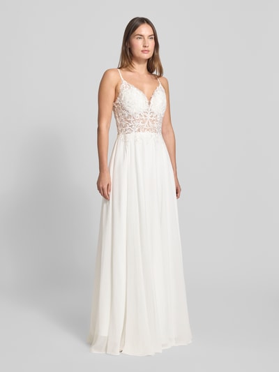 LUXUAR FASHION Bruidsjurk met bloemenmotief met kant Offwhite - 1