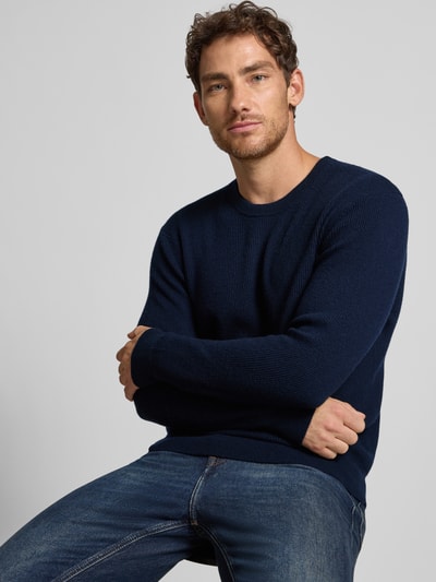 Manuel Ritz Gebreide pullover met ribboorden Marineblauw - 3