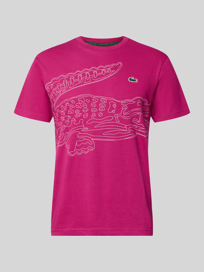 Produktfoto, Regular Fit Sport-T-Shirt aus Baumwoll-Mix von Lacoste in kräftigem Pink mit weißem Krokodil-Print, glatte Textur, Herren Sport-T-Shirt von Lacoste Sport