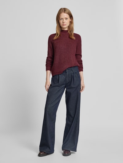 Tom Tailor Denim Regular fit gebreide pullover met ribmotief en opstaande kraag Donkerrood - 1