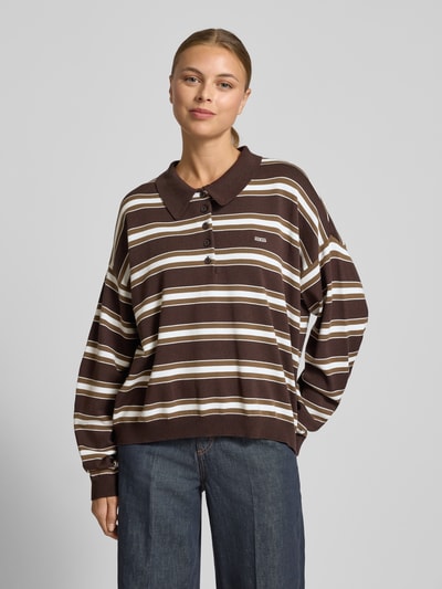 Gestuz Oversized poloshirt met logostitching, model 'paige' Donkerbruin - 4