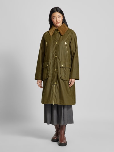 Barbour Lange jas met platte kraag, model 'EBBERSTON WAX' Olijfgroen - 4