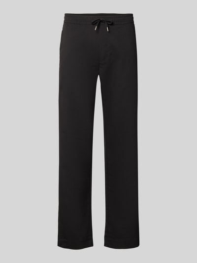 Produktfoto, Relaxed Fit Hose mit elastischem Bund Modell 'TOBY' von JACK & JONES, schwarze Farbe, glatte Textur, Material-Mix mit Viskose-Anteil, elastischer Bund mit Tunnelzug, Gesäßtaschen, moderne Herren Hose