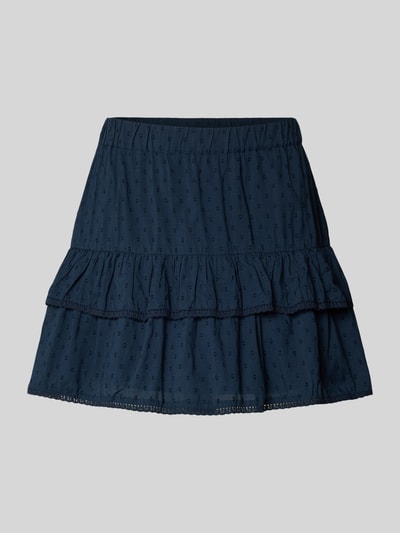 Produktfoto, dunkelblauer Volant Mini-Rock aus reiner Baumwolle 'TRINE' von Vero Moda, gepunktetes Popeline-Material, unifarben, kurze Länge