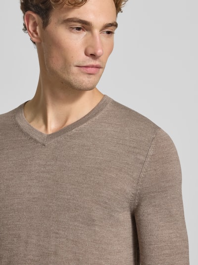 Christian Berg Men Strickpullover aus Woll-Mix mit V-Ausschnitt Mud Melange 3