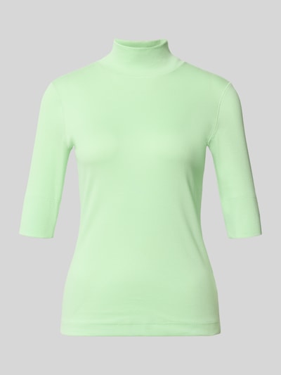 Produktfoto, Slim Fit T-Shirt aus Baumwoll-Mix mit Stehkragen von Marc Cain in Hellgrün, glatte Textur, kurzer 1/2-Arm, elastisch