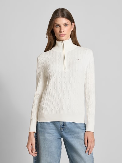 Gant Troyer mit Logo-Stitching und Zopfmuster Ecru 4