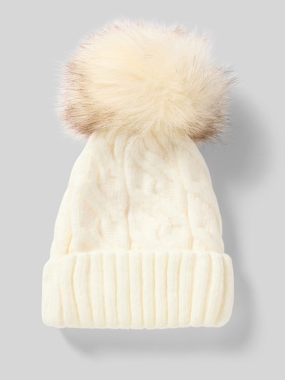 Kurt Beines Strickmütze mit breitem Umschlag und Bommel Offwhite 1