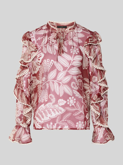 Produktfoto, Bluse mit Rüschenärmeln und Schlüsselloch-Ausschnitt von Oui in Rosa mit floralem Muster, gerader Schnitt, Rüschen-Dekor.