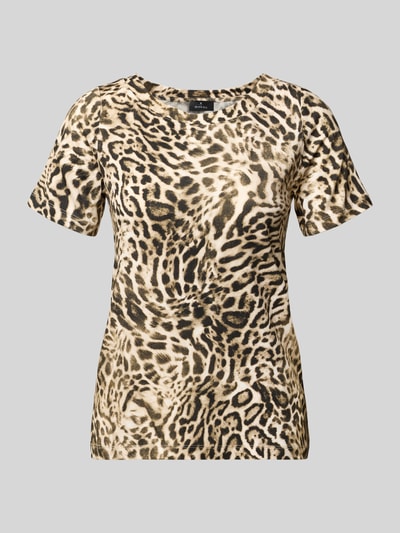 Produktfoto, T-Shirt im Leo-Look mit Rundhalsausschnitt von monari, Viskose-Elasthan-Mix, beige-braunes Muster, Regular Fit, glatte Textur.