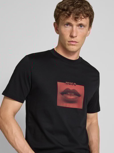 HUGO T-Shirt mit Label-Print Modell 'Deterni' Black 3