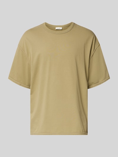Produktfoto, T-Shirt mit überschnittenen Schultern Modell 'FAZY' von American Vintage in Beige, reine Baumwolle, Loose Fit, Rundhalsausschnitt.