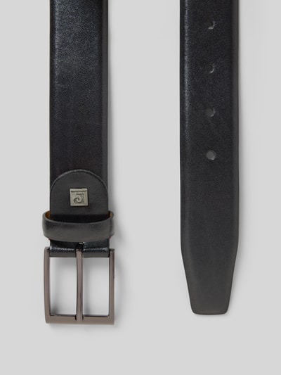 Produktfoto, Gürtel mit Label-Detail von Pierre Cardin aus Echtleder in Schwarz, klassische Passform, Dornschließe, Breite 125 cm bei Größe 110.