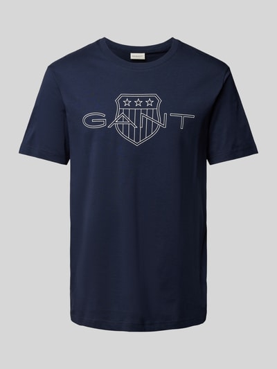 Gant T-shirt met labelprint Marineblauw - 2