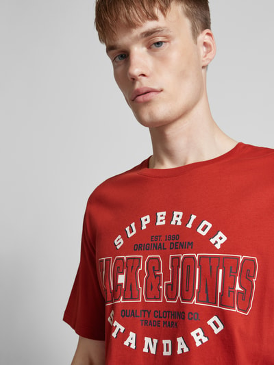 Jack & Jones T-shirt met labelprint, model 'ELOGO' Rood - 3