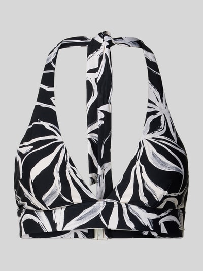 Produktfoto, Bikini-Oberteil mit Allover-Muster von Marc O'Polo in Schwarz-Weiß, Optik:Allover-Muster, Trägerform: Neckholder, Ohne Bügel, Gefüttert, Label-Applikation, V-Ausschnitt, Klickverschluss, Materialverarbeitung: Stretch-Webstruktur