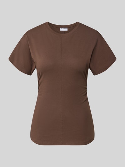 Produktfoto, T-shirt uit puur katoen met ronde hals van Jake*s Casual in slim fit met deelnaad, ruglengte maat S 61 cm, effen bruin