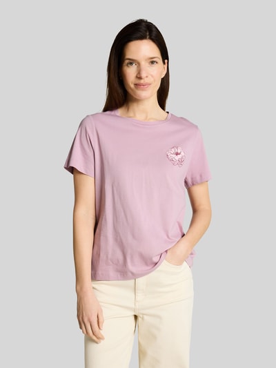 Tom Tailor t-shirt o kroju regular fit z czystej bawełny z nadrukiem z motywem Jasnofioletowy 4