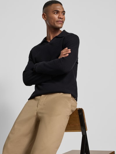 Lindbergh Strickpullover mit Strukturmuster und Umlegekragen Black 3