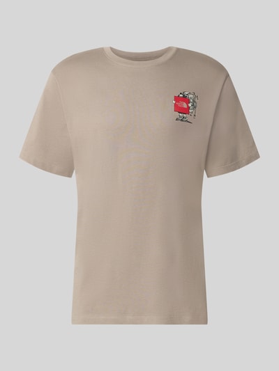 Produktfoto, T-Shirt aus reiner Baumwolle Modell 'Gear Up Get Out' von The North Face in Beige mit Logo-Print, kurzärmelig, Rundhalsausschnitt, Regular Fit