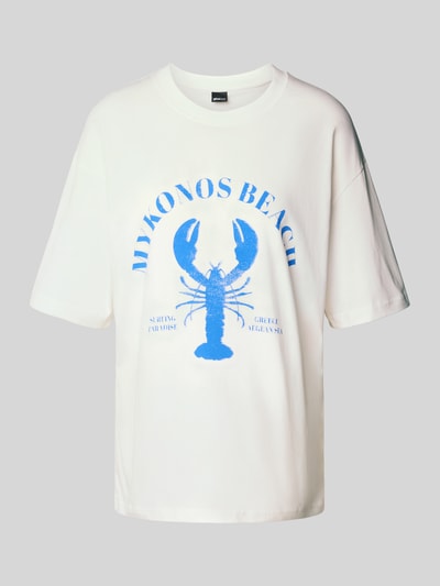 Gina Tricot Oversized T-Shirt mit Motiv-Print und Rundhalsausschnitt Ecru 2