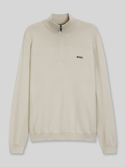 BOSS Green Sweter o kroju regular fit z dodatkiem żywej wełny model 'KN_Momentum-X QZ' Piaskowy 2