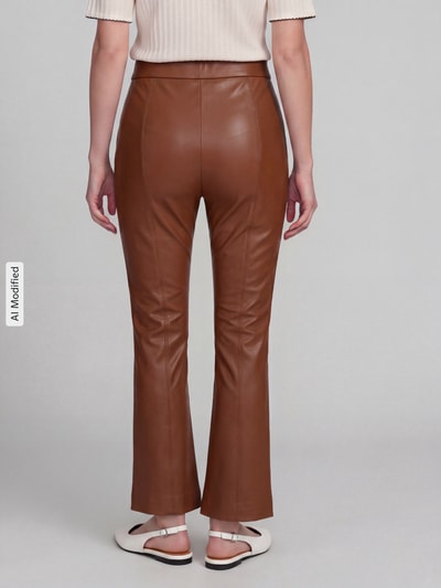 Raffaello Rossi Wide leg kunstleren broek van viscosemix model 'MACY' Camel - 5