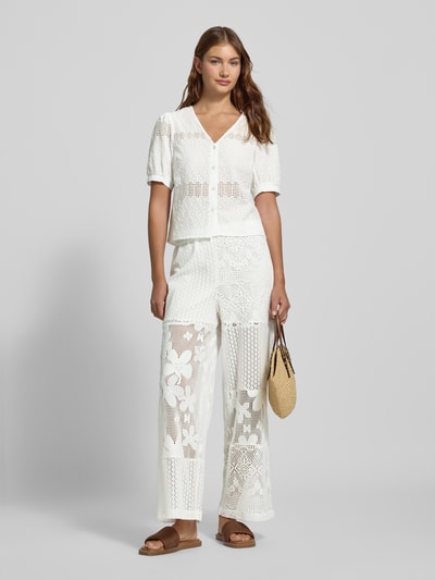 OH APRIL Spodnie z koronki szydełkowej z elastycznym pasem Złamany biały 1