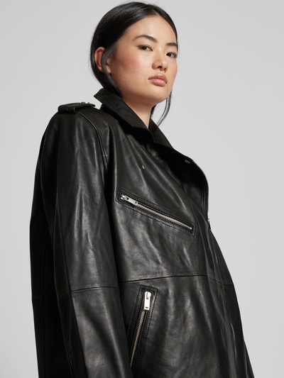 Gestuz Lederjacke mit Reverskragen Modell 'Naomi' Black 3