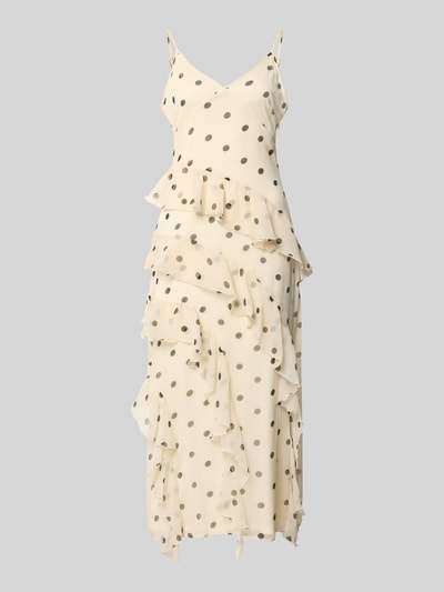 Produktfoto, Figurbetontes Midikleid mit Rüschen Modell 'SMILLA' von Vero Moda z szyfonu, kremowe w kropki, długość midi, spiczysty dekolt, na ramiączkach