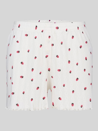Produktfoto, Pyjama-Shorts im Allover-Look von Jake*s Casual aus reiner Baumwolle, weiß mit rosa Muster, elastischer Bund, Knöpfe, Regular Fit