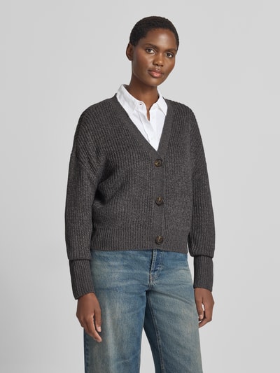 VERO MODA kardigan rozpinany o kroju oversized z dekoltem w serek model 'LEA' Antracytowy 4