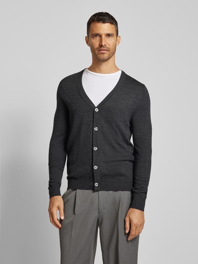 Christian Berg Men Slim Fit Cardigan aus Woll-Mix mit V-Ausschnitt Anthrazit Melange 4