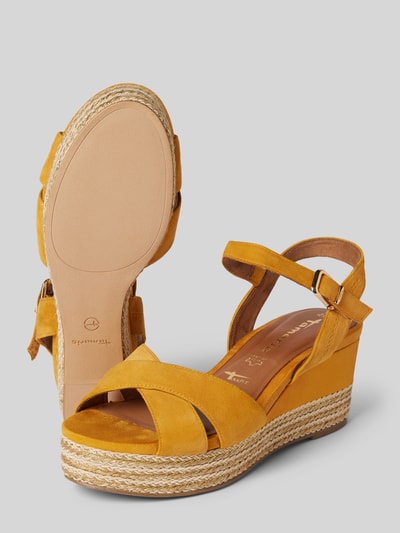 Tamaris Leren wedges in gevlochten look Oranje - 4